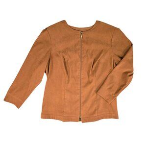Ashley Stewart Faux Suede Jacket | Brown Zip-Up | Women's 16 | Vintage Style